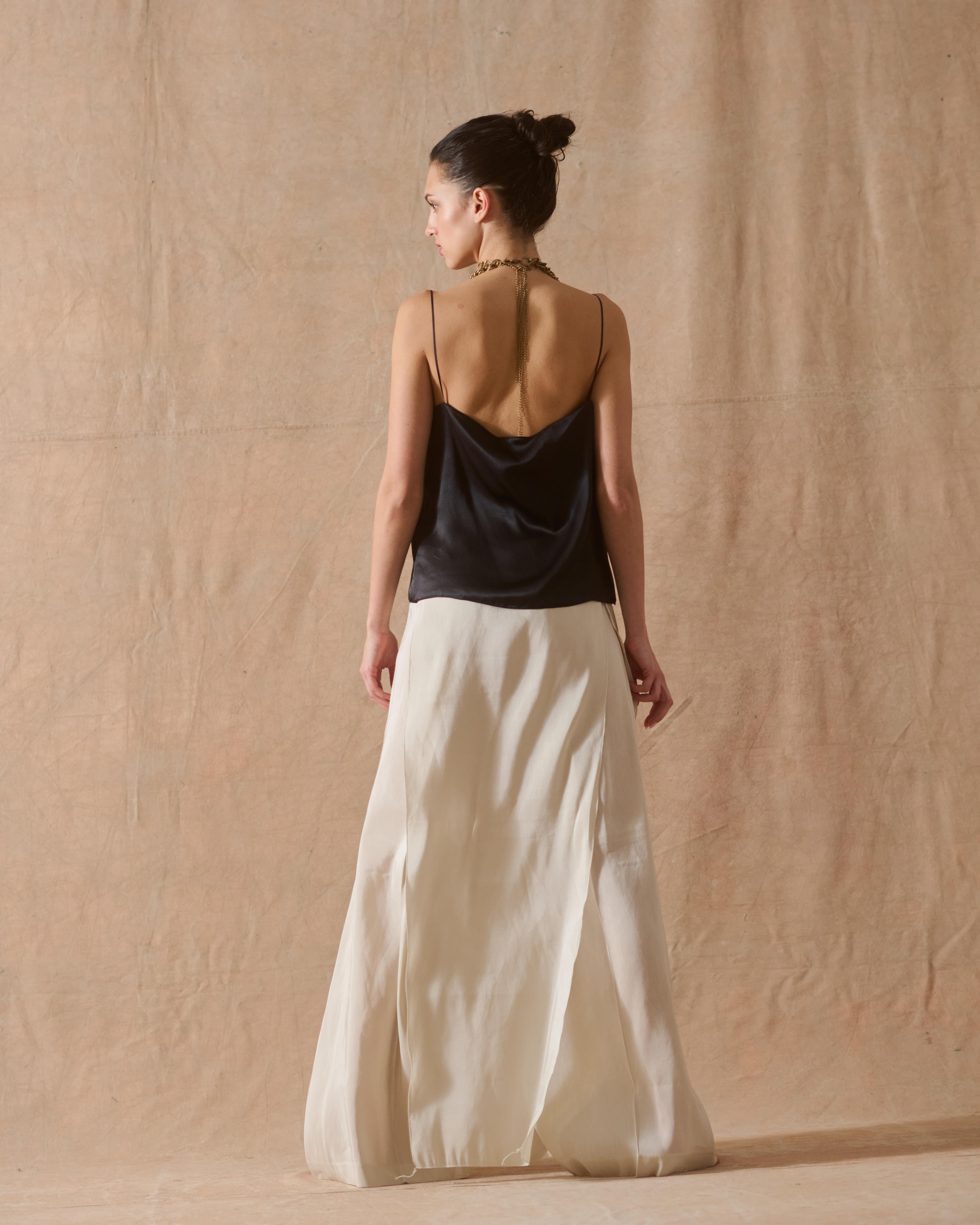 Pantalones Maxi Salma en Seda Rústica - Stone