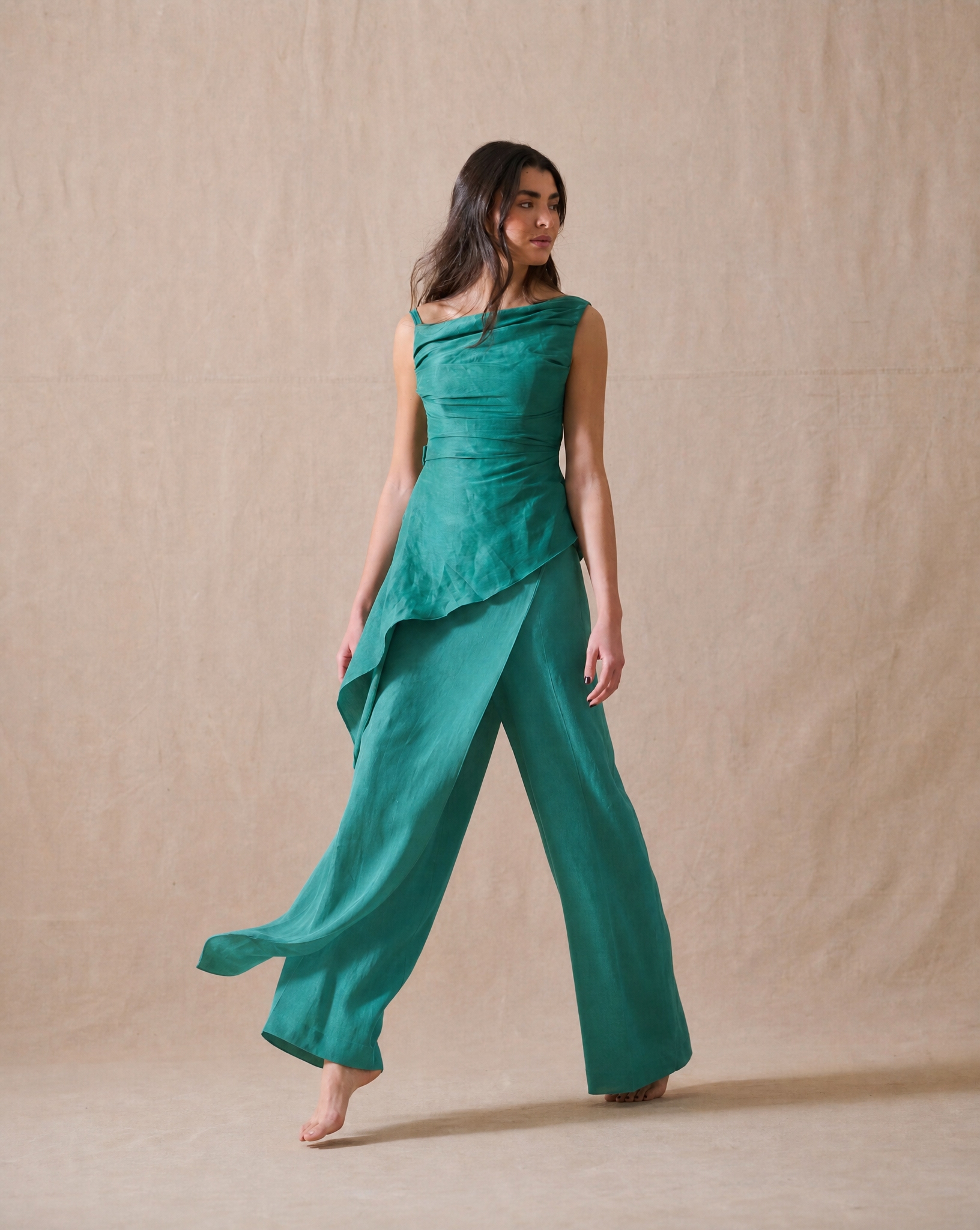Pantalón Maxi Salma en Seda Rústica - Aqua