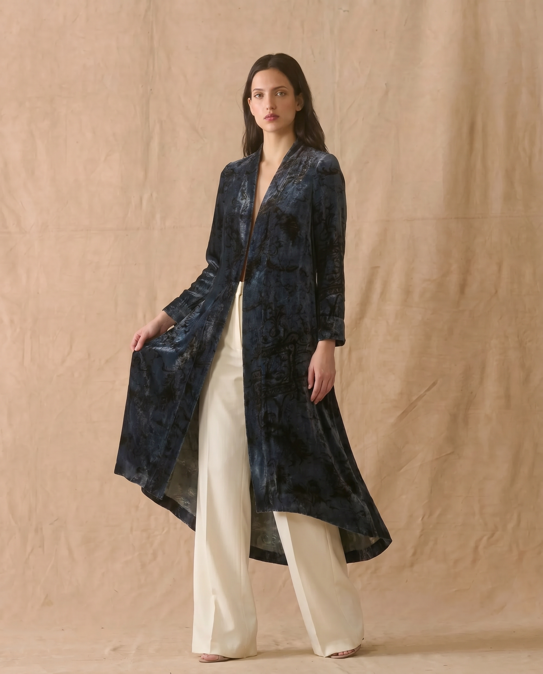 Silk Velvet Ginebra Coat - Print Blue