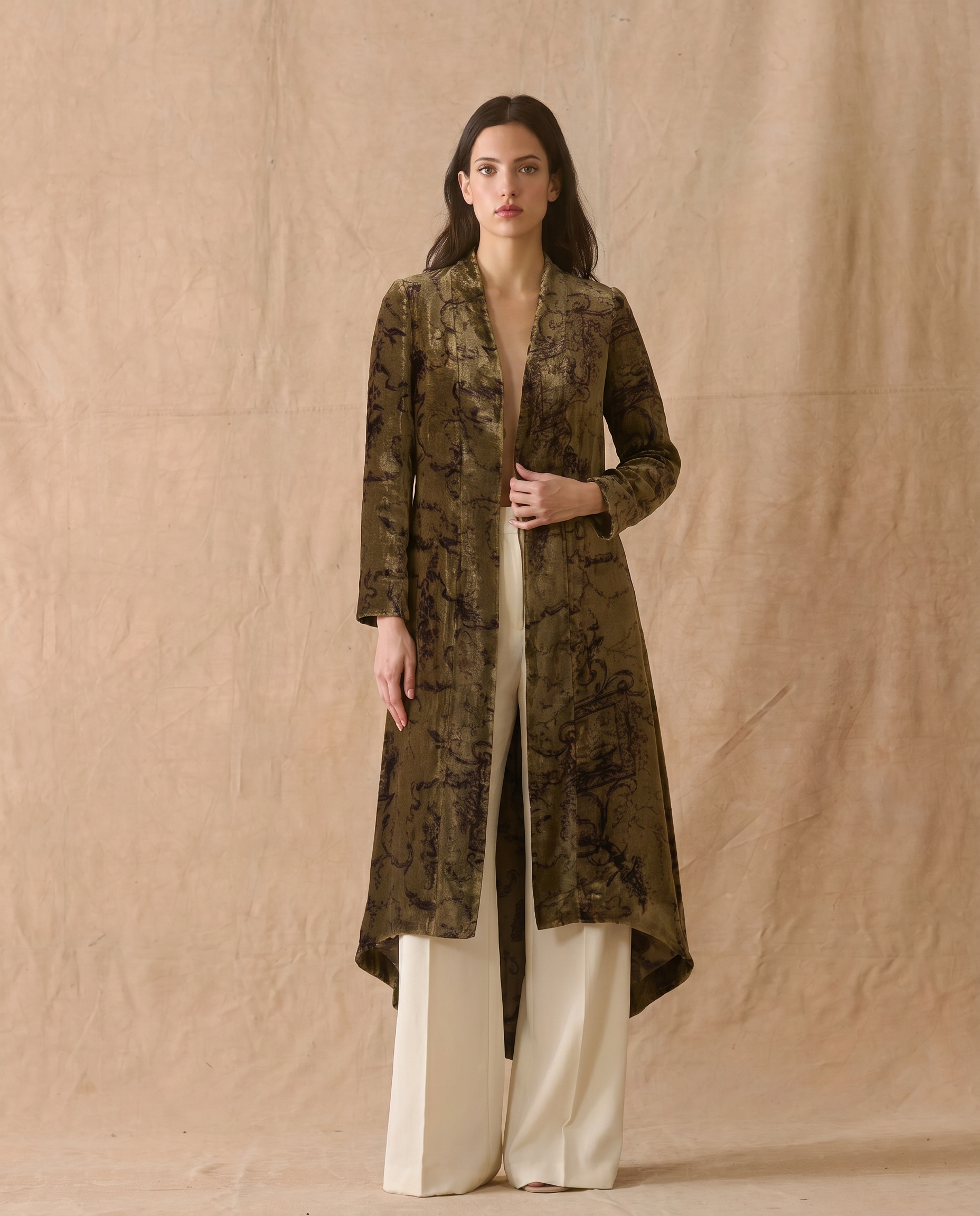 Silk Velvet Ginebra Coat - Print Mocca