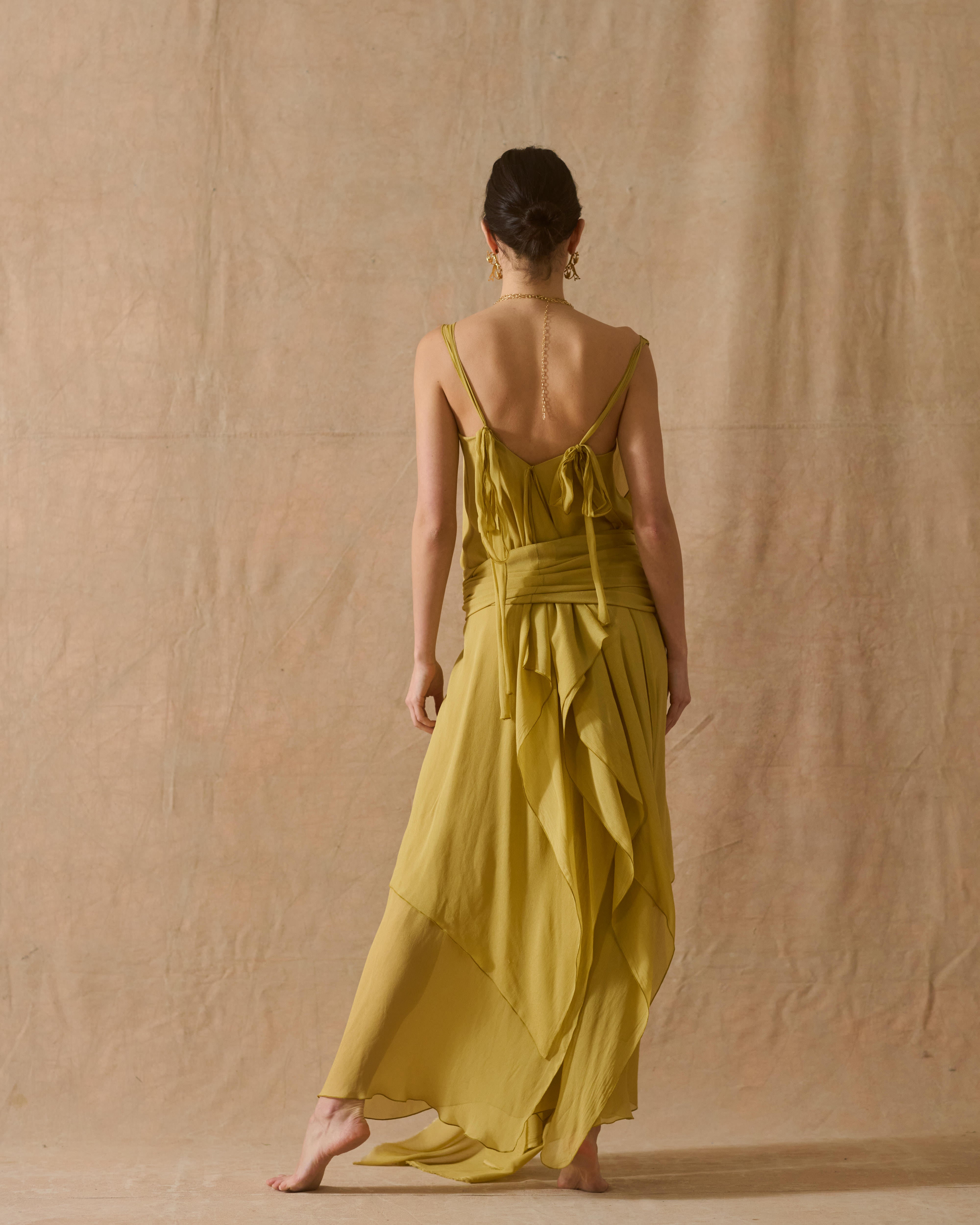 Fine Crepe Lia Dress - Lime