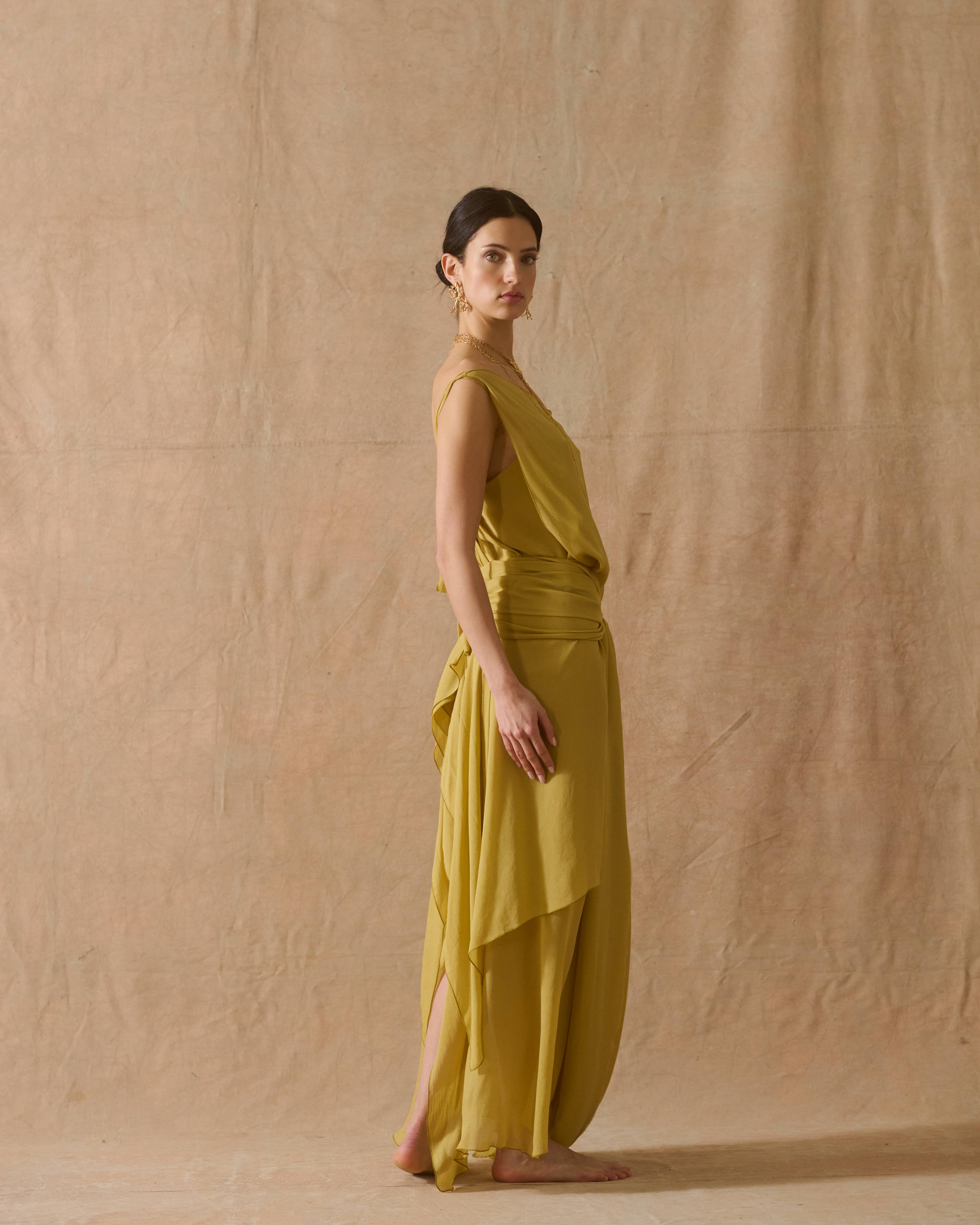 Fine Crepe Lia Dress - Lime